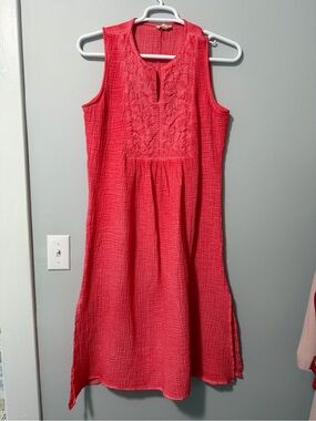 Cupio Women’s XL Embroidered Orange 100%Cotton Dress Sleeveless Gauze Boho Style